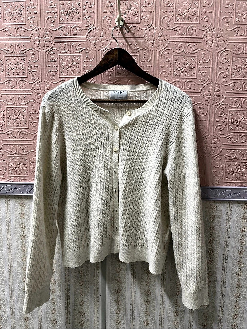 Old Navy SoSoft Lite Cropped Cable Cardigan Sweater white XXL
